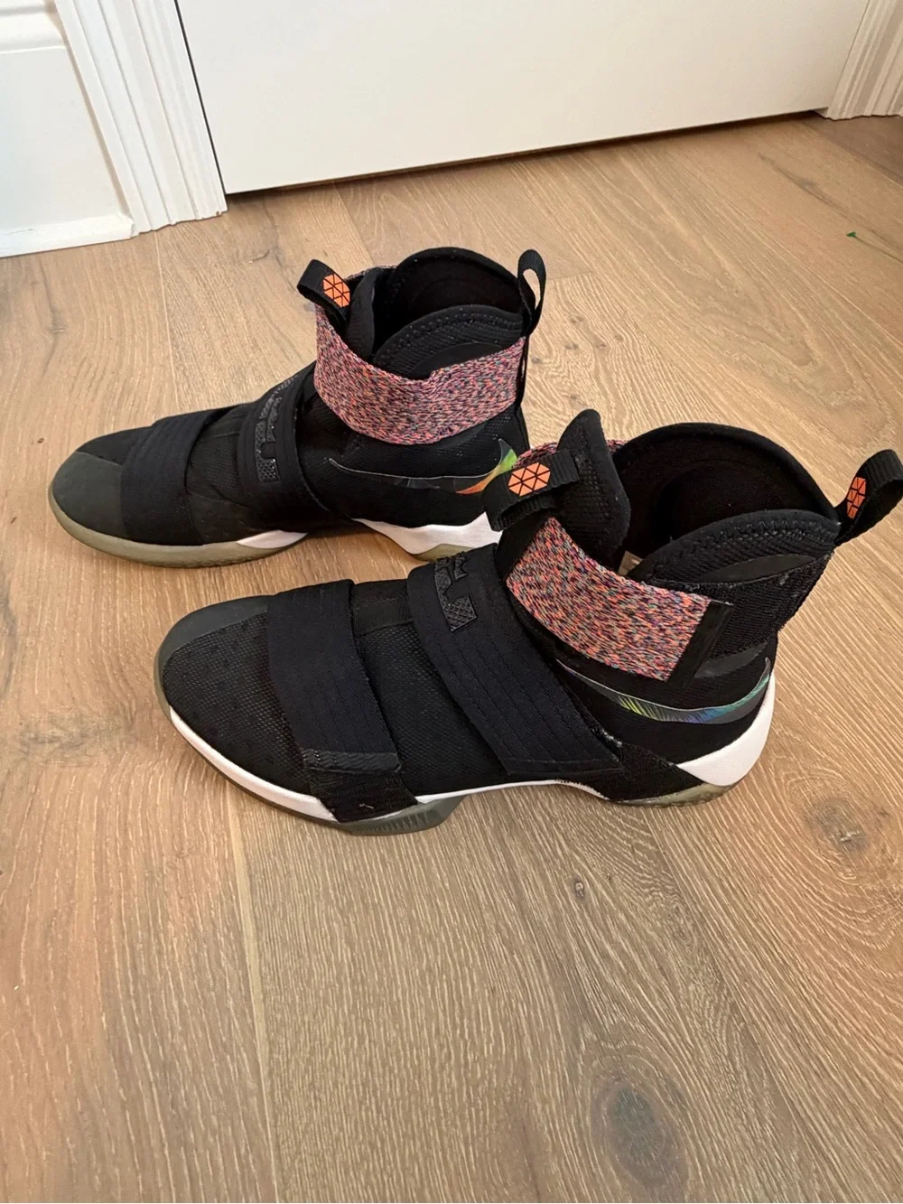Nike Black LeBron High-Top Basketball Sneakers with Multicolor Knit Ankle Strap